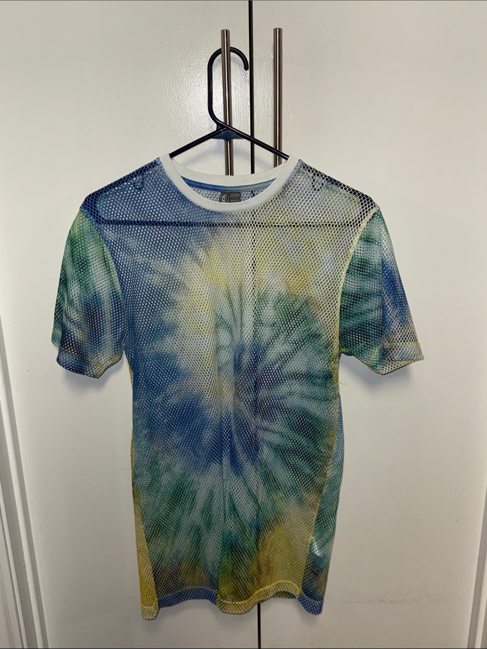 ASOS Tie-Dye Mesh Short Sleeve Tee in Blue, Green & Yellow